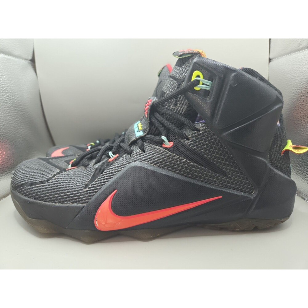 Nike LeBron 12 Data Basketball Mens 11 Black Bright Mango Hyper Punch 684593-068